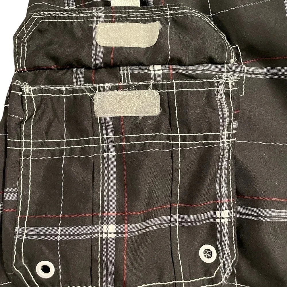 OP Black White Red Board Shorts Swim Trunks Windowpane pattern mesh lining Med